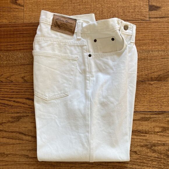 Vintage Eddie Bauer High Waisted White Five Pocket 100% Cotton Jeans 90s Size 8 - Picture 1 of 16